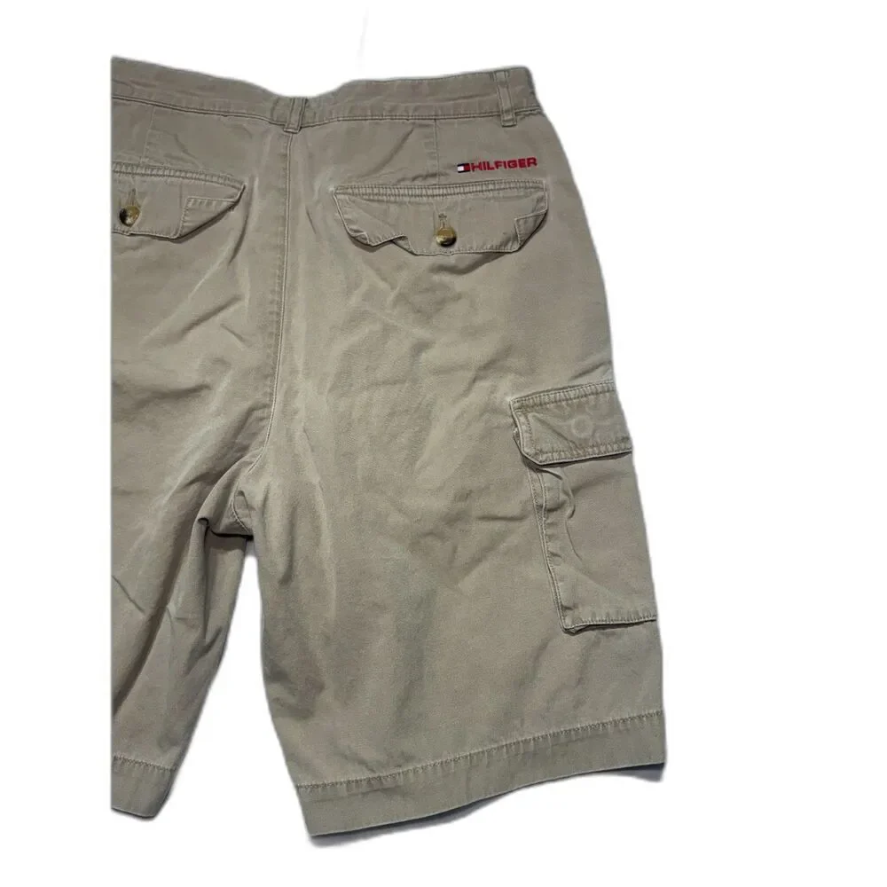 Vintage 90s Tommy Hilfiger Cargo Shorts Khaki Tan Waistband Trim Sz30